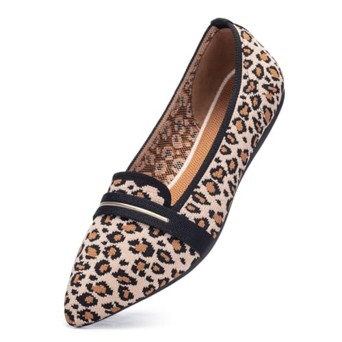 Image of Frank Mully Women's Casual Loafer Flats Slip On Loafer Shoes Comfortable Knit Flat Shoes Classics Pointy Toe Loafer Flats,for Work,Travel