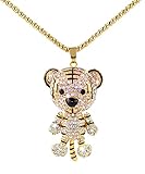 BeeChamp Rhinestone Cute Tiger Pendant Necklace Christmas Sweater Chain