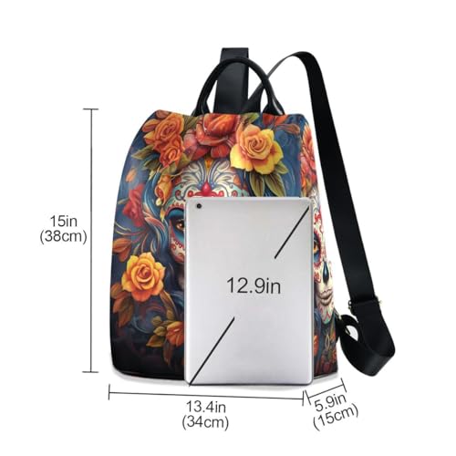 Image of ALAZA Dia Muertos Mexican Day Of The Dead Girl Sugar Skull Trips Hiking Camping Rucksack Pack for Women