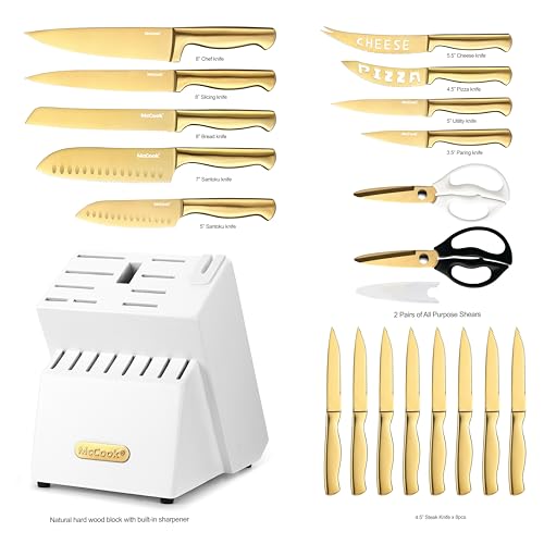 McCook® Kitchen Knife Sets, Golden Titanium Stainless Steel Knives Block Set with Built-in Sharpener - Image 3