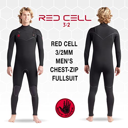 Red Cell Slant Zip 3/2 MM (ML/Black) - Mens Fullbody Slanted Zipper Wet Suit for Surfing Wakeboarding Swimming Gear Thermal Insulated Body Suit