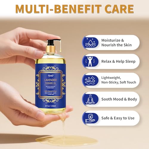 Aromatherapy Lavender Massage Oil for Calming, Soothing & Relaxing, Natural Body Massage Oil for Massage Therapy with Jojoba & Sweet Almond, No Stain & Non-Sticky, Spa Gift for Her Him - Image 4