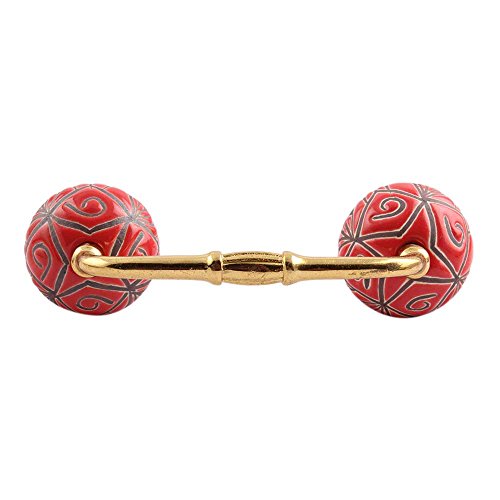 IndianShelf 1 Pack Red Unique Drawer Handles Decorative Cabinet Pulls Gold Hardware 6