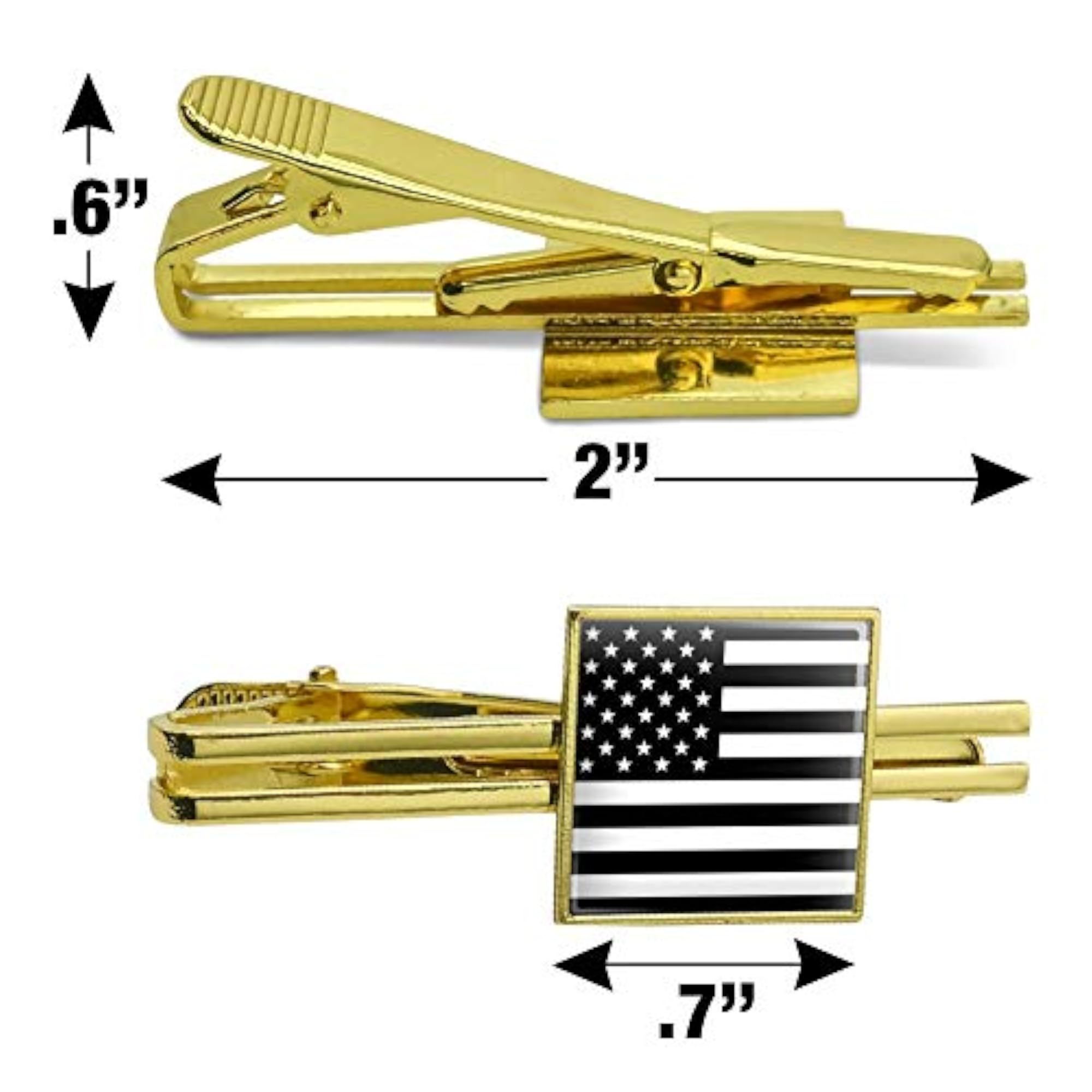Subdued American USA Flag Tie Bar Clip, Silver or Gold