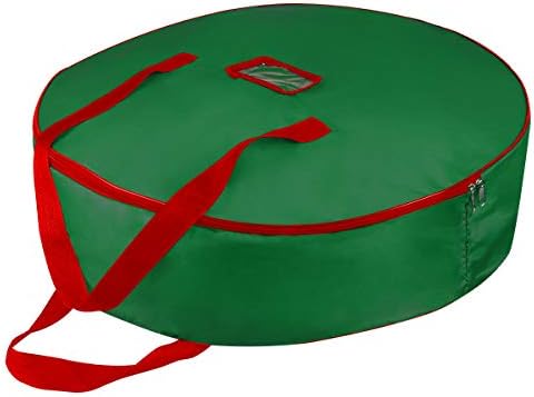 TQS 36" Christmas Wreath Storage Bag - Christmas Large Wreath Storage Container 36 inch- Heavy Duty Reinforced Wide Handle and Double Sleek Zipper - Protect Your Party Decorations Garland - Green