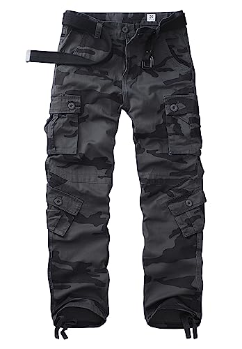 KOCTHOMY Men's Cargo Pants Cotton Tactical Camo Pants Relaxed Fit Casual Work Pants with 9 Pockets No Belt