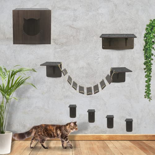 Playground de gatos 7 peças prateleira degrau casinha caixa peças reforçadas e pintadas marrom-tabac