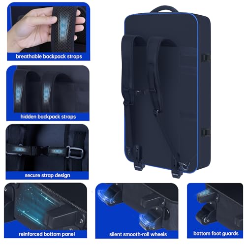 Image of Rolling DJ Controller Case with Wheels Compatible with DDJ-FLX10 / 1000 / 1000SRT / DDJ-GRV6 / REV5 / REV7, Padding DJ Backpack with Adjustable Shoulder Strap and Multi-Pocket for Gear (Blue, with wheels)