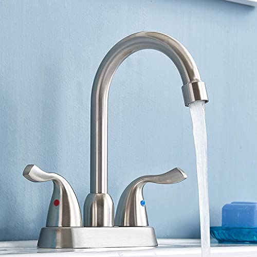 Hotis Home 4 Inch Rv Bathroom Faucet, Brushed Nickel 2-Handle Bathroom Sink Faucet, Modern Bathroom Faucets For Sink 3 Hole, Camper Two Handle Centerset Vanity Faucets #TOP4