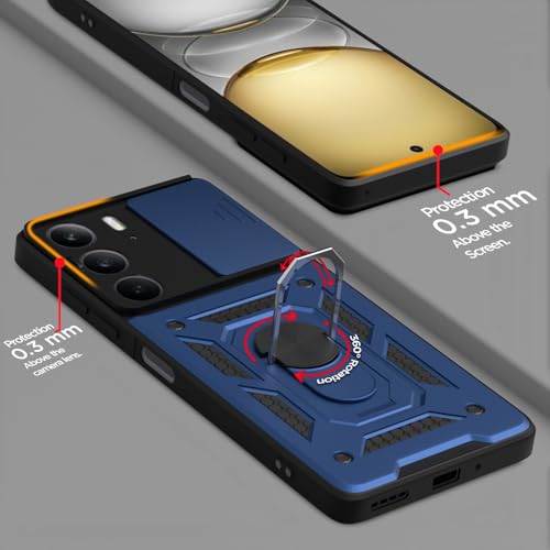 Image of Pikkme Back Cover for Realme C75 | D10 Tough Armor | 360 Protection Case | Sliding Camera Shield Cover & Ring Holder Stand Bumper Case (Blue)
