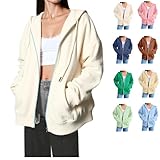 sudaderas para mujer Beige Sweatshirts,Zip Up Hoodie Women Fall Fashion 2025 Long Sleeve Zip Up Lightweight Sweatshirts Loose Fit Workout Plain Hoodie,XL Beige