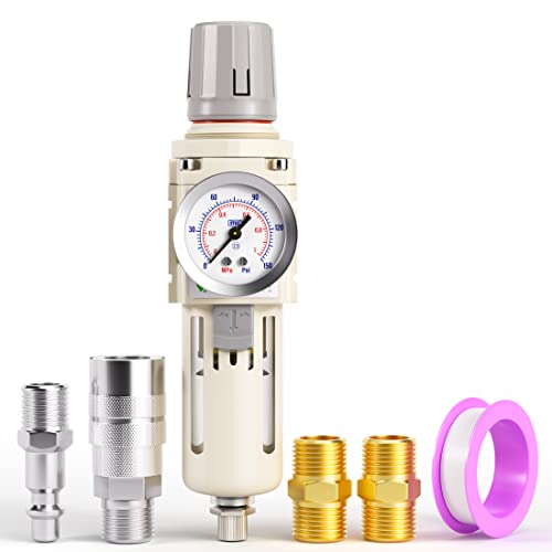 Tailonz Pneumatic 1/2 Inch Npt White Air Filter Pressure Regulator Combo Piggyback, Air Tool Compressor Filter With Gauge Aw4000-04 #TOP22