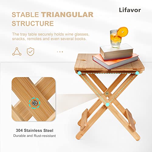 Lifavor Bamboo Wine Picnic Table, Folding Portable Camping Table Outdoor Snack Tray Table, Ideal Wine Lover Gift, Weatherproof Side Table At Park For 1-4 Persons #TOP6
