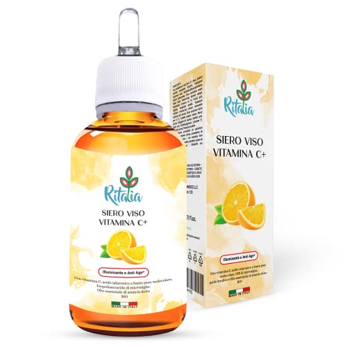 60ml SERUM VITAMINA C facial y ACIDO HIALURONICO puro de Ritalia® SKINCARE con ingredientes 100% BIO - Serum facial antimanchas iluminador y antiarrugas para la cara Cover