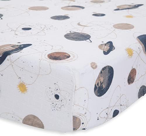 Little Unicorn Planetary Fitted Crib Sheet | 100% Cotton Muslin | Super Soft | Sized for Standard Baby Crib & Toddler Mattress | Machine Washable | 52” x 28” x 9”