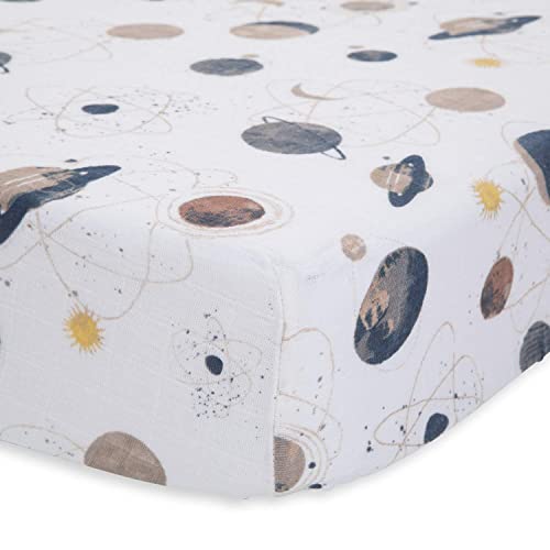 Little Unicorn Planetary Fitted Crib Sheet | 100% Cotton Muslin | Super Soft | Sized For Standard Baby Crib & Toddler Mattress | Machine Washable | 52” X 28” X 9” #TOP12