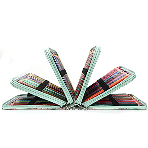 Image of Vomgomfom Colored Pencil Case - 252 Slots Pencil Holder with Zipper Closure Twill Fabric Large Capacity Pencil Case for Watercolor Pens or Markers, Pencil Case Organizer for Artist (Green Rose)