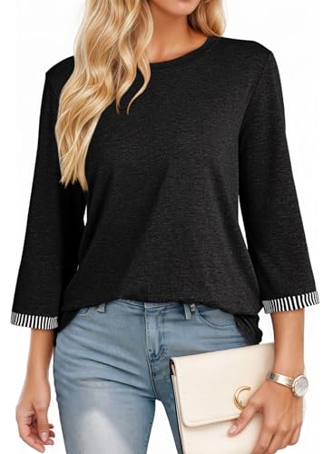 Dokotoo Women's Shirts Lightweight 2025 Summer Fall Fashion 3/4 Length Sleeve T Shirts Casual Tops Basic Blouses2