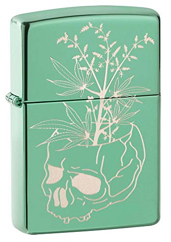Zippo Botanical Skull Design High Polish Green Pocket Lighter