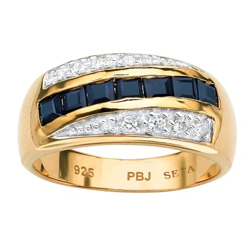 Palm Beach Jewelry Men's 18K Yellow Gold over Sterling Silver Square Cut Genuine Blue Sapphire and Round Cubic Zirconia Ring
