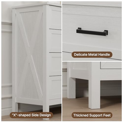 Image of LYNSOM Farmhouse 8 Drawer Dresser for Bedroom, 55 Inch Wide Wood Rustic Chest of Drawers with X-Marking & Bar Handle, Large Storage Dressers Organizer for Bedroom, Living Room, White
