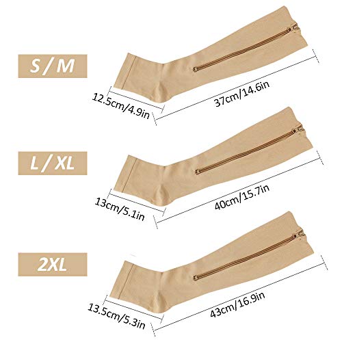 Andoer 2 pares de meias de compressão com zíper perna panturrilha mangas para corrida caminhada esca