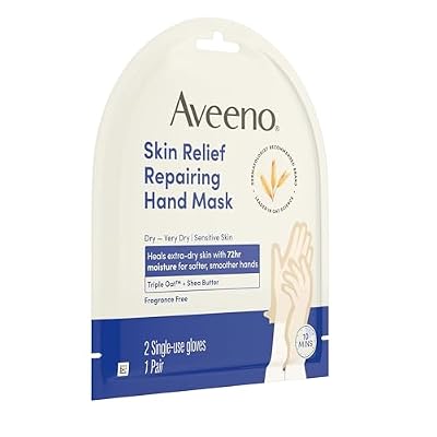 Aveeno Skin Relief Repairing Hand Mask, Moisturizing Gloves with Triple Oat & Shea Butter for Very Dry Skin, Hand Care for Sensitive Skin, Fragrance-Free, 1 Pair of Single-Use Gloves
