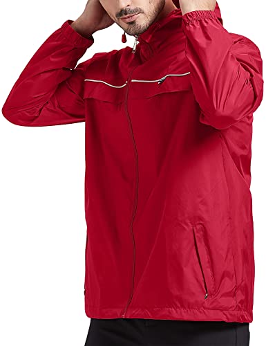V Valanch Mens Golf Rain Jacket Waterproof Hooded Windbreaker Reflective Running Hiking Raincoat For Men(Red,Xl #TOP4