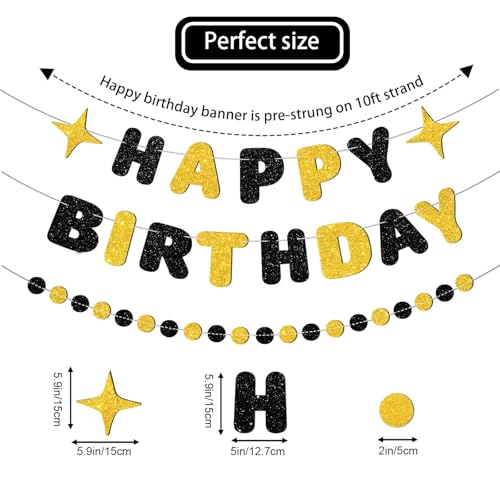 Image of Black and Gold Happy Birthday Banner-Happy Birthday Decorations for Men Women Boys Girls Glitter Garland Birthday Sign for 30st 40st 50th 60st Party Decor, Backdrop Supplies