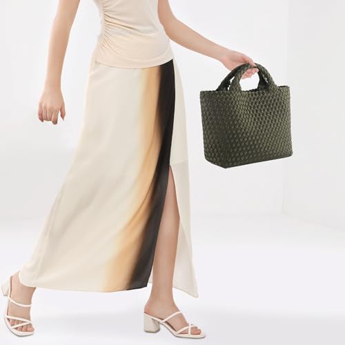 Image of Woven Bag for Women, Neoprene Tote Bag Summer Beach Handbag Purse Retro Handmade Travel Shoulder Bag Set