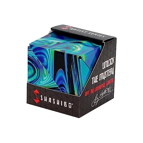 SHASHIBO Shape Shifting Box - Award-Winning, Patented Fidget Cube w/ 36 Rare Earth Magnets - Transforms Into Over 70 Shapes, Download Fun in Motion Toys Mobile App (Artist Series - Mystic Ocean) Cover