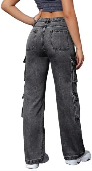 Women's Y2K High Waist Multi-Pocket Straight Leg Cargo Jeans - Casual Denim Pants