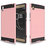 Wtiaw for:Sony Xperia XA1 Ultra Case,Sony Xperia XA1 Ultra Dual Case, [TPU+PC Material] [Brushed Metal Texture] Hybrid Dual Layer Defender Case for Sony Xperia XA1 Ultra-CL Rose Gold