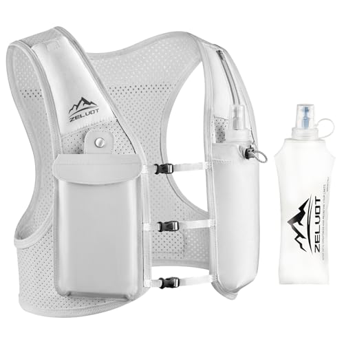 Image of Zelvot Running Vest for Women Men, Adjustable Running Phone Holder Vest, US Patent, Running Hydration Vest with 500ml Soft Flask, Reflective Running Backpack for Hiking