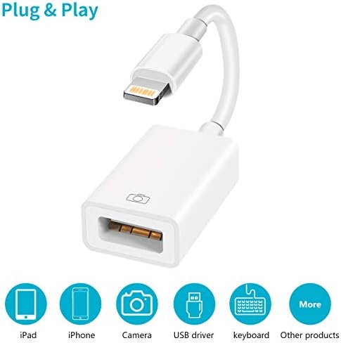 USB Camera Adapter, USB 2.0 Female OTG Adapter Compatible with Phone/Pad, Support Connect Camera, Card Reader, USB Flash Drive, Keyboard ,Support iOS 9.2 or Later, No APP Needed， Plug & Play -White