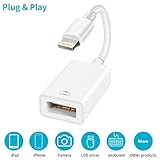 USB Camera Adapter, USB 2.0 OTG Adapter Compatible with Phone/Pad, Supports Connect Camera, Phone/Pad, USB Flash Drive, Keyboard ,Support iOS 9.2 or Later, No App Needed, Plug & Play - White