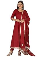 Rayon Anarkali Kurta and Pant Set with Dupatta for Women | Plus Size Ethnic Wear/Indian Traditional Dress Set/Marron Anarkali Set/Anaarkali Set for Ladies (5XL)