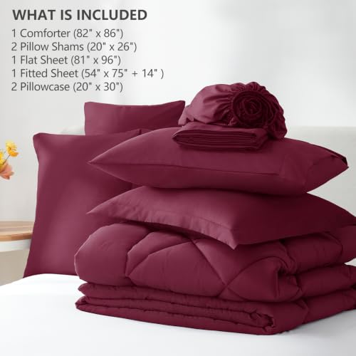 Image of CozyLux Full Size Comforter Sets Burgundy - 7 Pieces Bed in a Bag Full, Luxury Soft Bed Set for All Seasons, Bedding Set with Down Alternative Comforter, Sheets, Pillowcases & Shams, Red