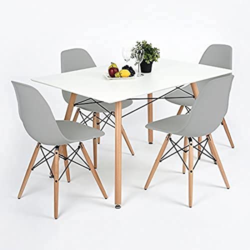 Image of Set of 4 Modern Style Mid Century Modern Dinning Room Cafe Hotel Office Wooden Legs Chair (Grey)