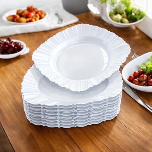 Kit 5 Pratos Quadrados Plástico Resistente Branco 23 x 23 Reutilizável