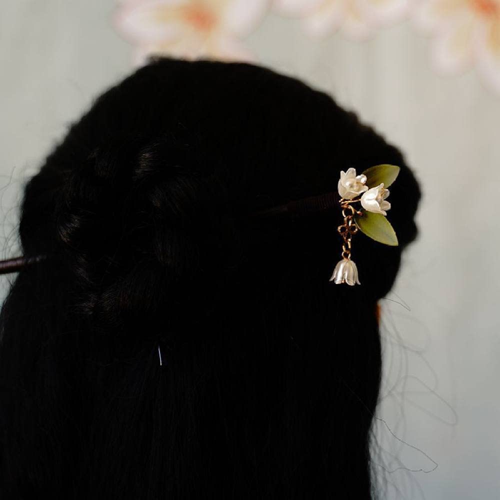 Handgefertigte Haarstäbchen Aus Holz – Mit Blüten, Perle & Quaste, 18 Cm, Retro-Design Für Langes Haar