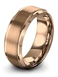 Tungsten Wedding Band Ring 8mm for Men Women Comfort Fit 18K Rose Gold Plated Plated Beveled Edge Brushed Polished Size 11