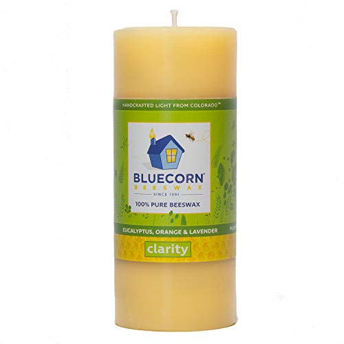 Bluecorn Beeswax 100% Pure Beeswax Aromatherapy Pillar Candle (2x4.5, Clarity: Eucalyptus, Orange & Lavender.)