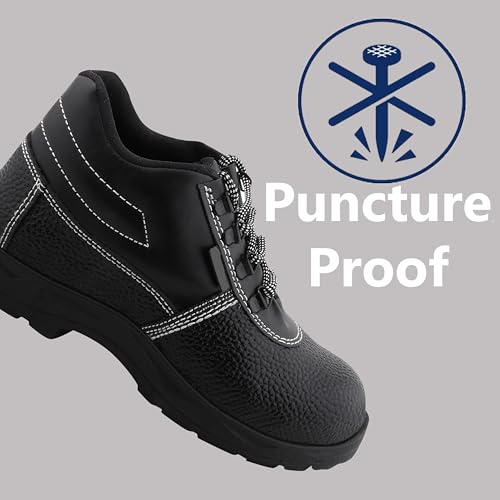 Image of ELECANT Lace-up Steel Toe, PVC Sole and Rexine Upper Black Safety Shoes for Construction, Factory and Industrial Work||Safety Shoes for Men