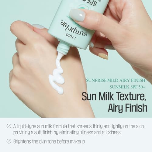 Etude Sunprise Mild Airy Finish Sun Milk Spf50+ / Pa++++ | Sebum-Free, Non-Sticky, Long Lasting Protection, 100% Mineral Based Korean Sunscreen thumb #3