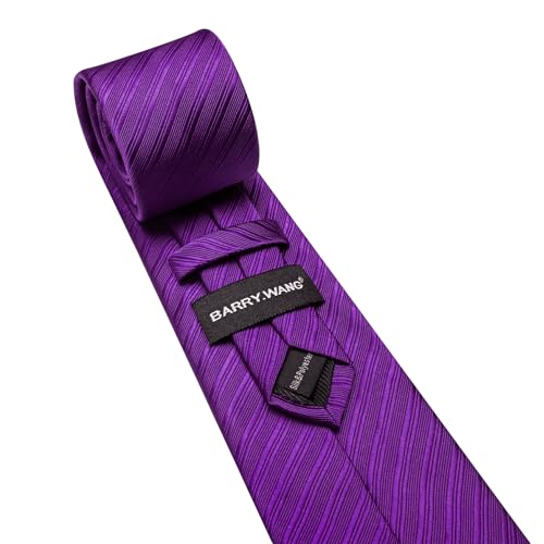 Image of Barry.Wang Solid Striped Tie for Men Silk Necktie Pocket Square Cufflinks Formal Wedding Party Business
