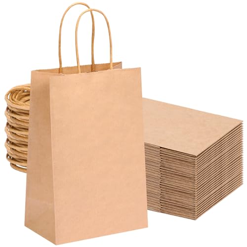 Outuxed 60Pcs 5.25X3.2X8In Small Gift Bags, Brown Paper Bags With Handles Bulk For Gift, Shopping, Birthday, Wedding, Business Party (Kraft)