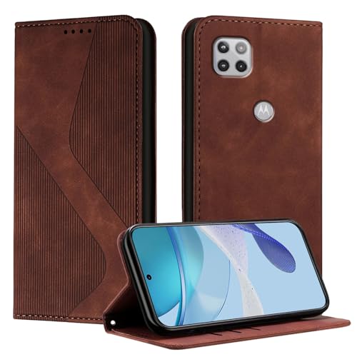 Mo-Somnus Funda para Motorola Moto G 5G, Funda Carcasa de Cuero para Moto One 5G Ace, Premium Cuero Billetera Flip Protectora Carcasa Magnético con Cáscara de TPU, Ranura para Tarjeta (Marrón)