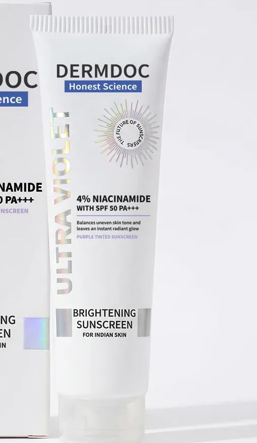 Image of DERMDOC 4% Niacinamide Brightening Sunscreen with SPF 50 Sun Protection (20 gm Pack of 2) | Sunblock | Sunscreen for Oily Skin | PA +++ | UV Protection | Shine Free Formula
