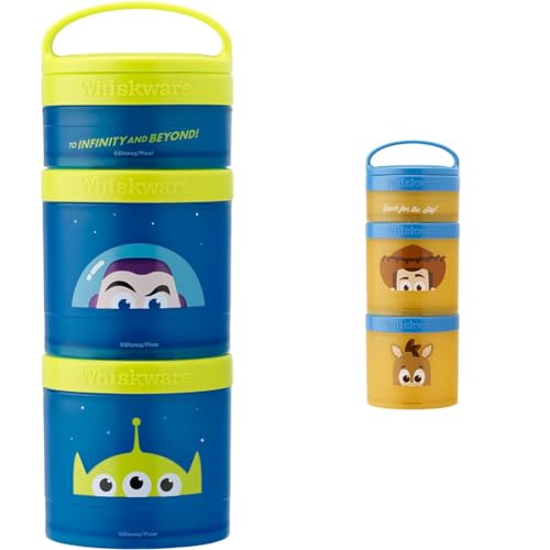 Image of Whiskware Disney Pixar Stackable Snack Containers, Set of 3 Interlocking Polypropylene Cups for Kids, Toy Story